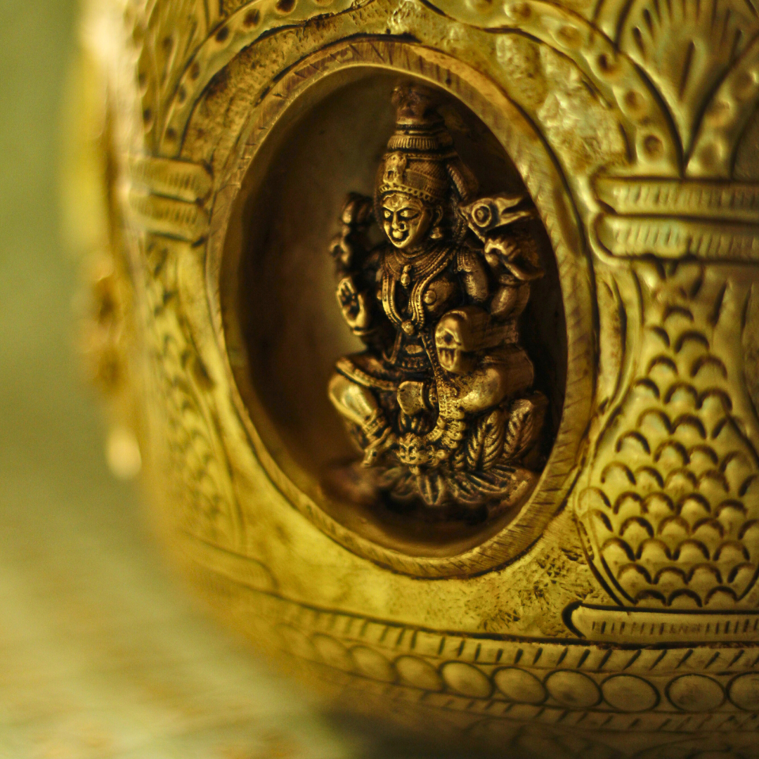 Jumbo Gold Brass AshtaLaxmi Kalash for Abundance and Wealth | Laxmi Poojan Kalash | Invite Prosperity
