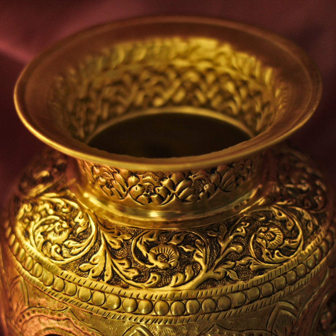 Jumbo Gold Brass AshtaLaxmi Kalash for Abundance and Wealth | Laxmi Poojan Kalash | Invite Prosperity