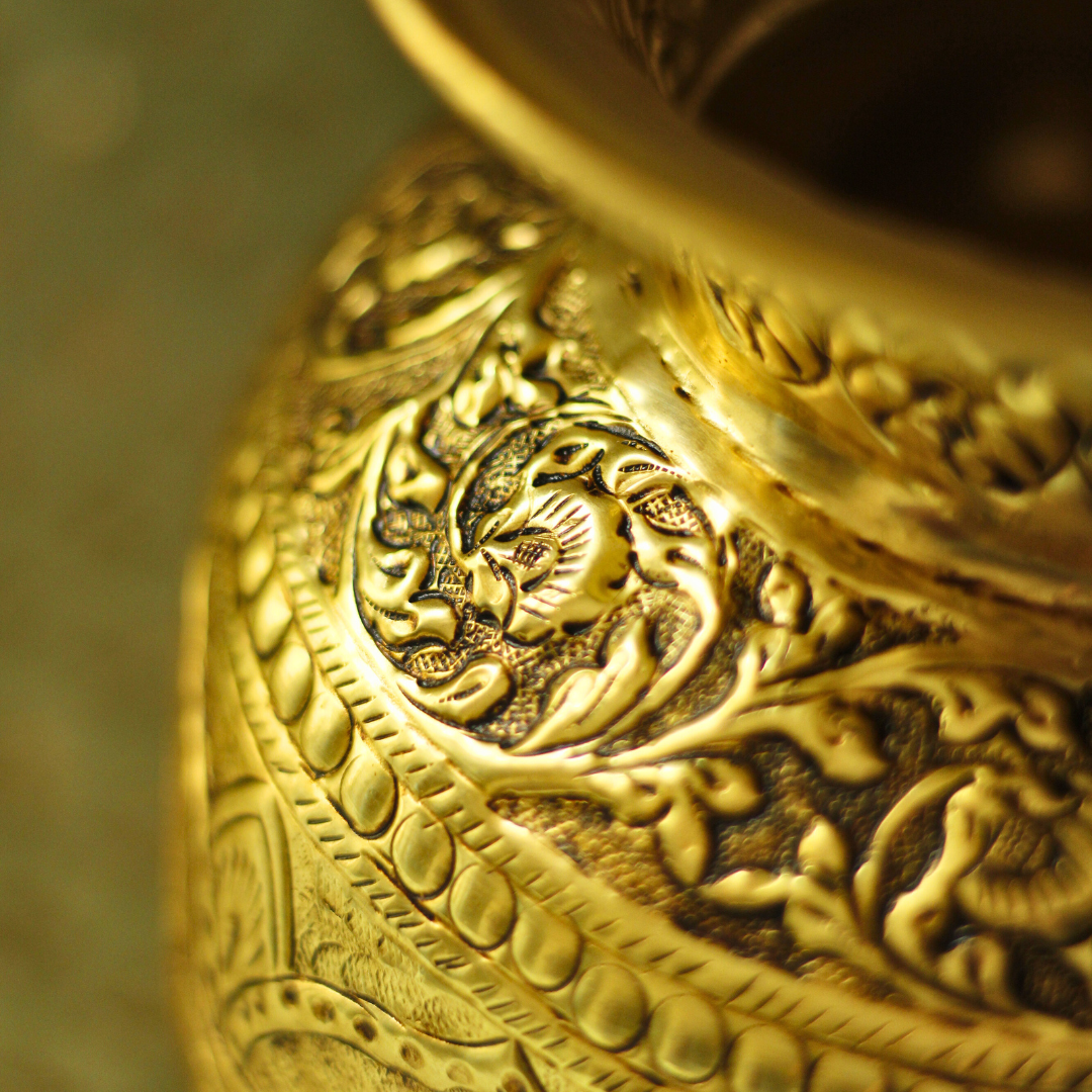 Jumbo Gold Brass AshtaLaxmi Kalash for Abundance and Wealth | Laxmi Poojan Kalash | Invite Prosperity