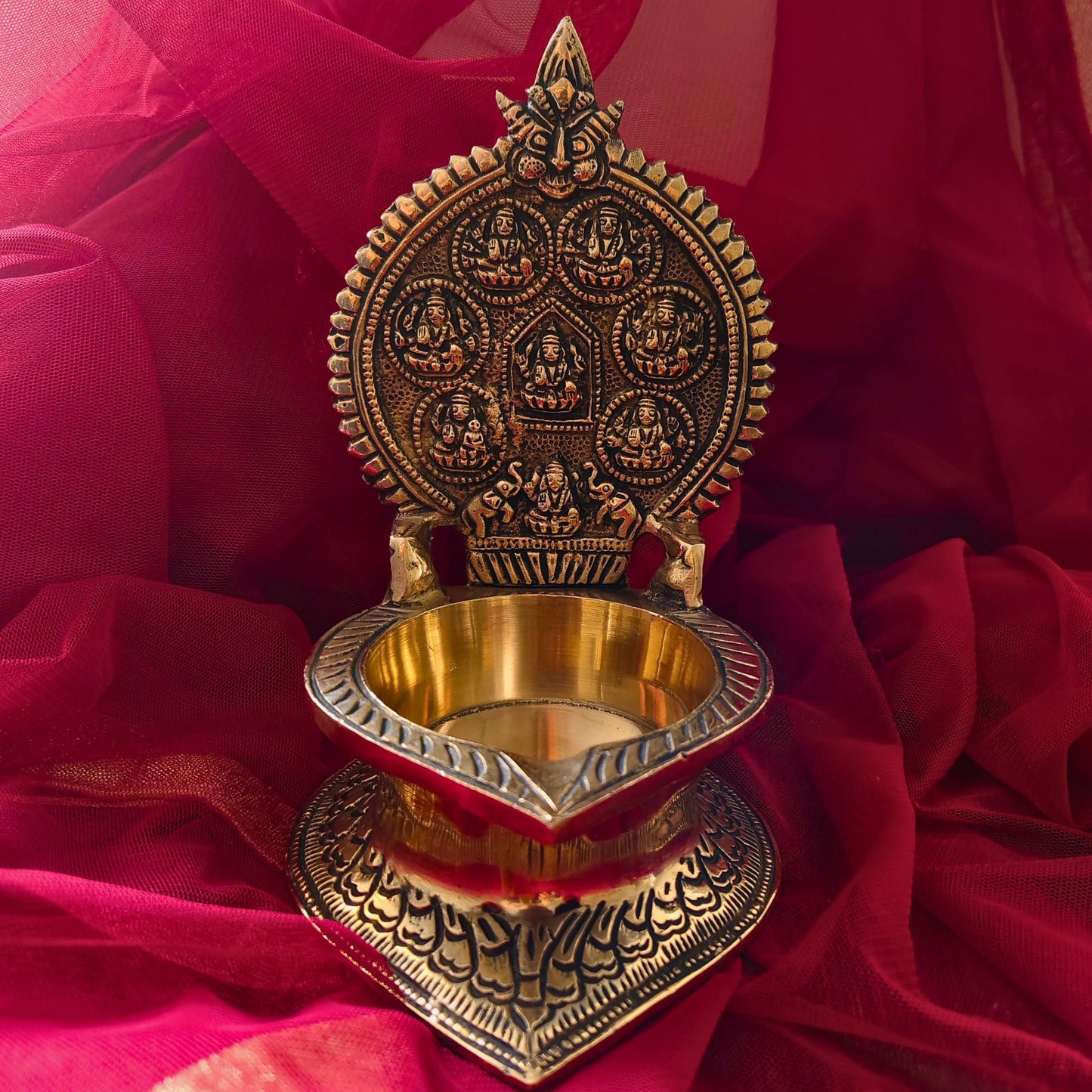 Gold Brass Ganesh Ashtalaxmi Petal Diya for Prosperity and Abundance