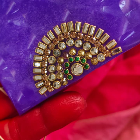 Zari Kundan Purple Neelam 3D Shagun Lifafa – Handcrafted Cash Envelope