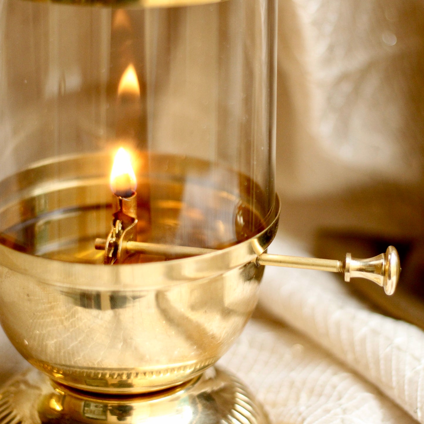 Gold Brass Akhand Jyot Diya | Pure Pital Large Oil Lamp for Abundance & Prosperity | Retro Rotary Wick Assembly | Wind Proof for Festivals and Daily rituals