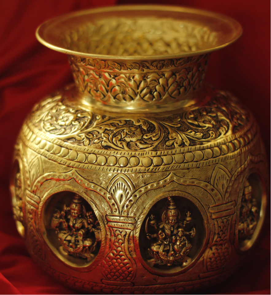 Jumbo Gold Brass AshtaLaxmi Kalash for Abundance and Wealth | Laxmi Poojan Kalash | Invite Prosperity
