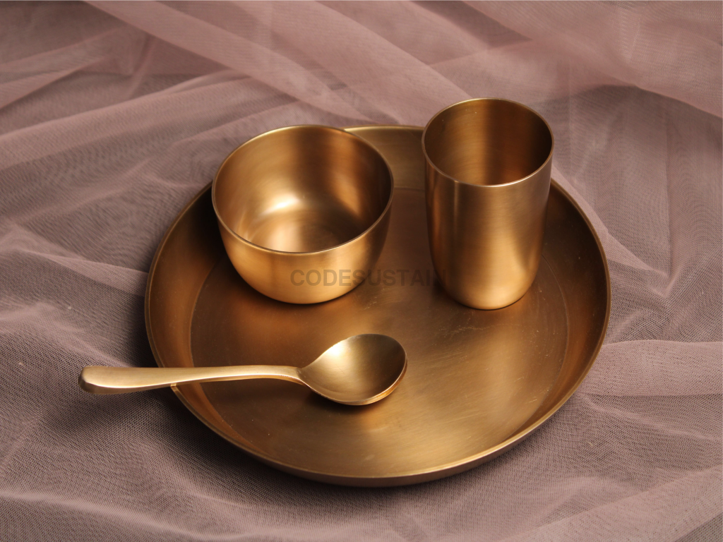 Ayās Antique Kansa Mini Thali Set | Bronze Baby Thali Set - Codesustain