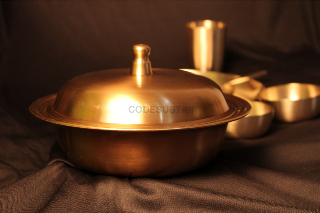 Ayās Antique Kansa Serving Bowl | Bronze Dinner Bowl | Kansa Multi-purpose Bowl with Lid - Codesustain