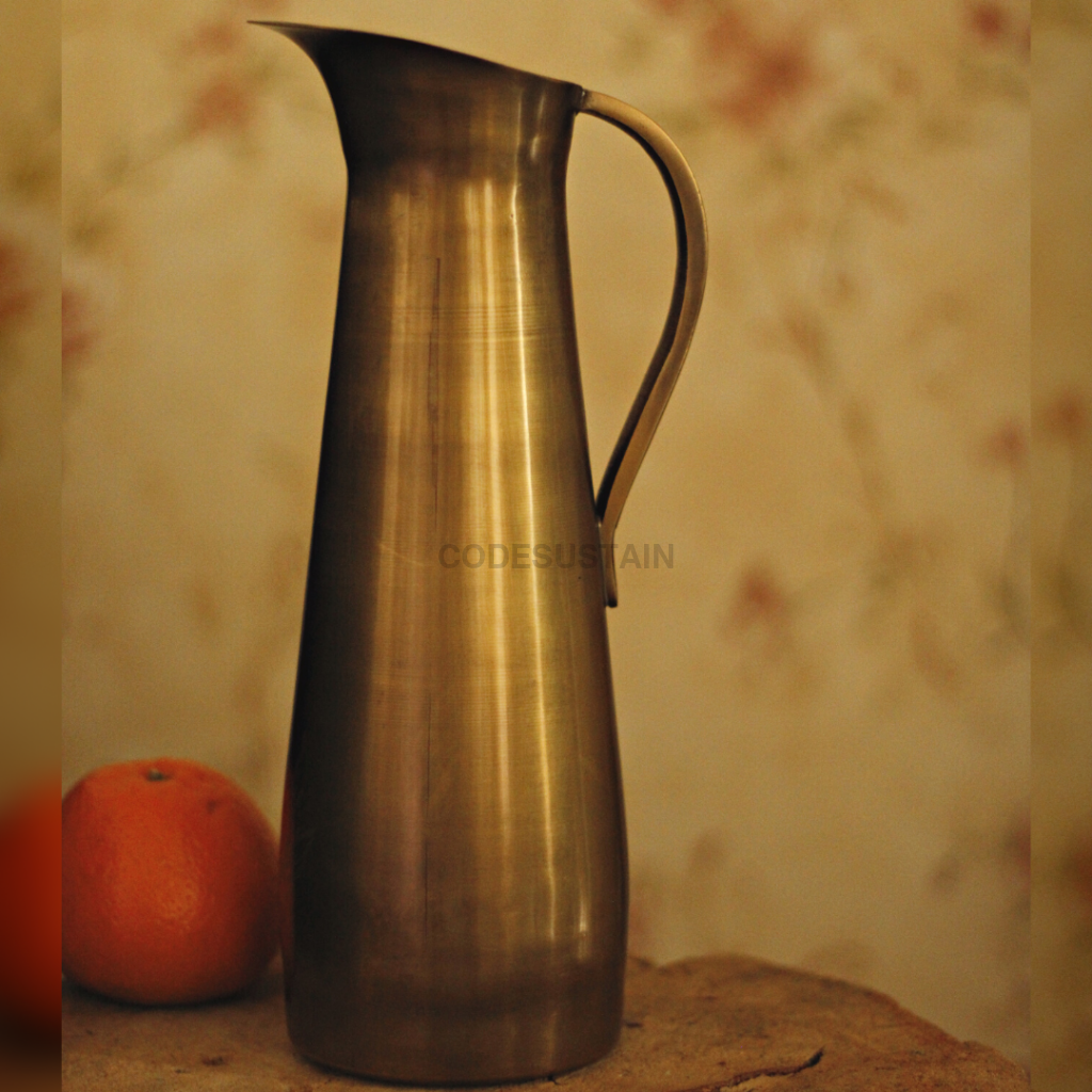 Sudha Antique Brass Water Jug | Pitcher With 2 Tumbler Serveware