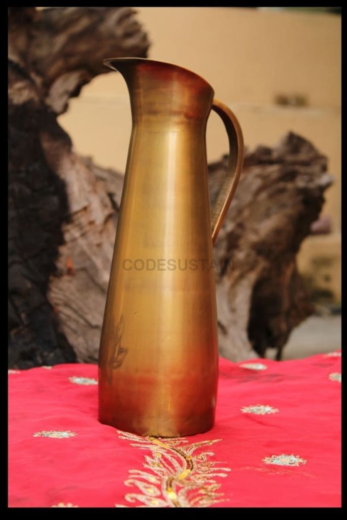 Sudha Antique Brass Water Jug | Pitcher with 2 Tumbler - Codesustain