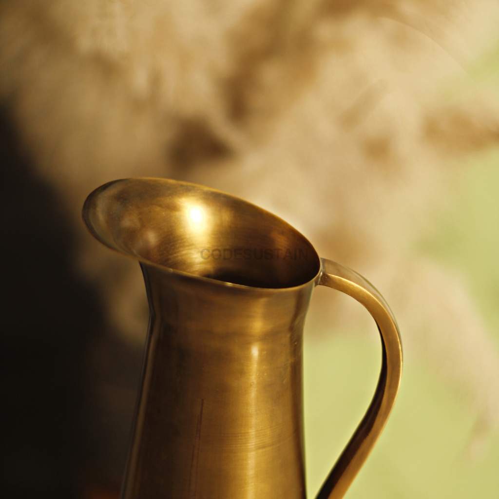Sudha Antique Brass Water Jug | Pitcher With 2 Tumbler Serveware