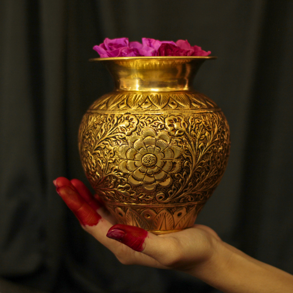 Auspicious Gold Brass Kalash - Elegance for Spiritual Spaces | Welcome Prosperity