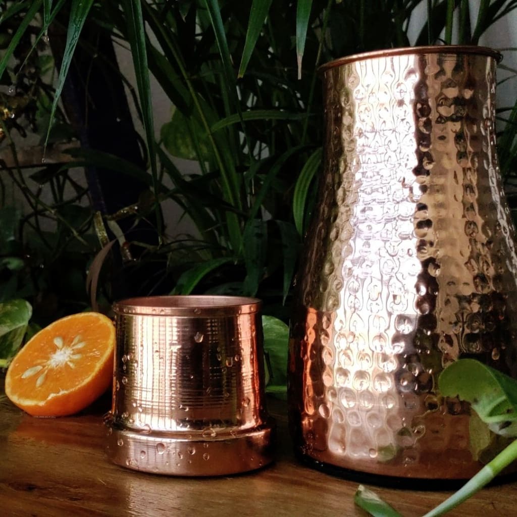 Copper Bottle with Tumbler | Copper Carafe with Tumbler - Codesustain