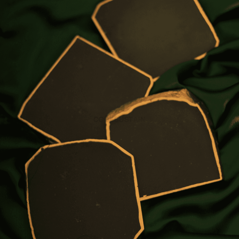 Matt Black Agate Handcrafted Luxury Coasters L Golden Electroplated (Set Of 4)