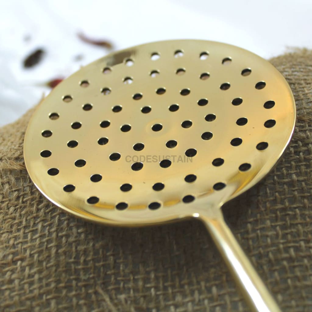 Ays Brass Cooking Ladles With Wooden Handles (Set Of 2)