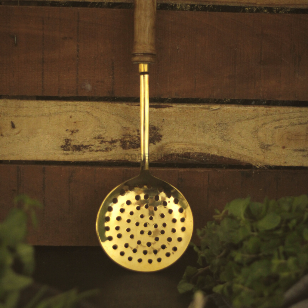 Brass Cooking Ladles | With Wooden Handles (Set Of 5)