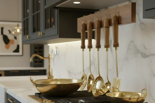 Brass Cooking Ladles | With Wooden Handles (Set Of 5)