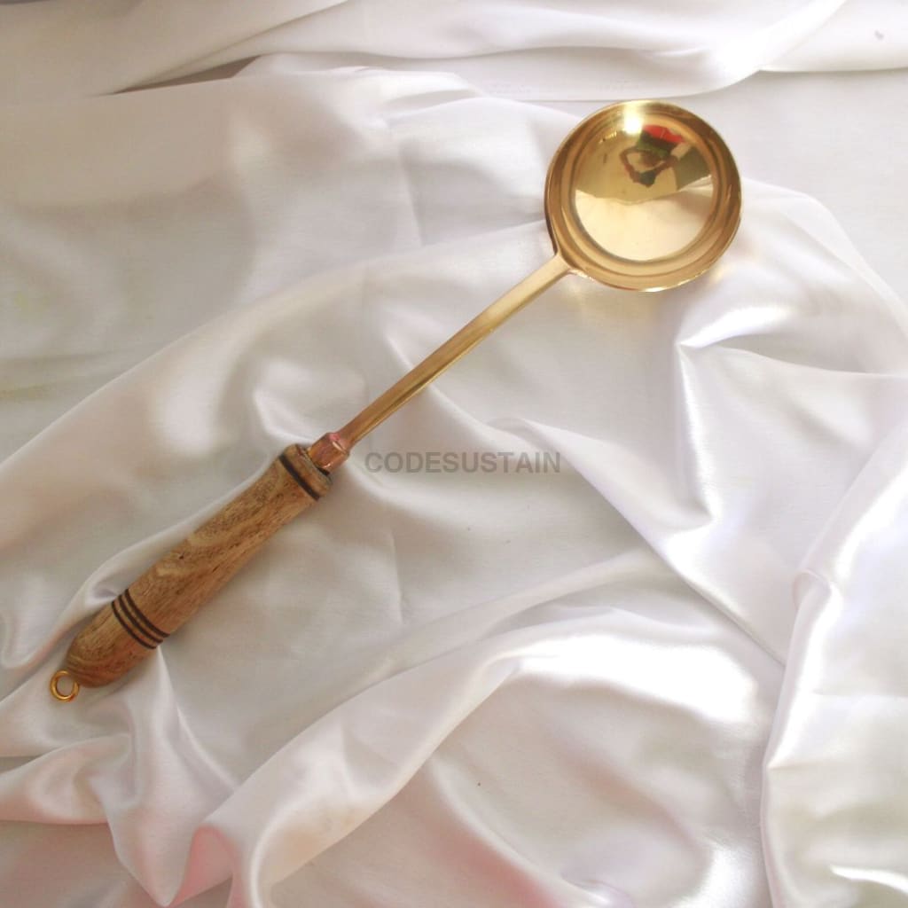 Copy Of Ays Brass Cooking Ladles With Wooden Handles (Set 5)