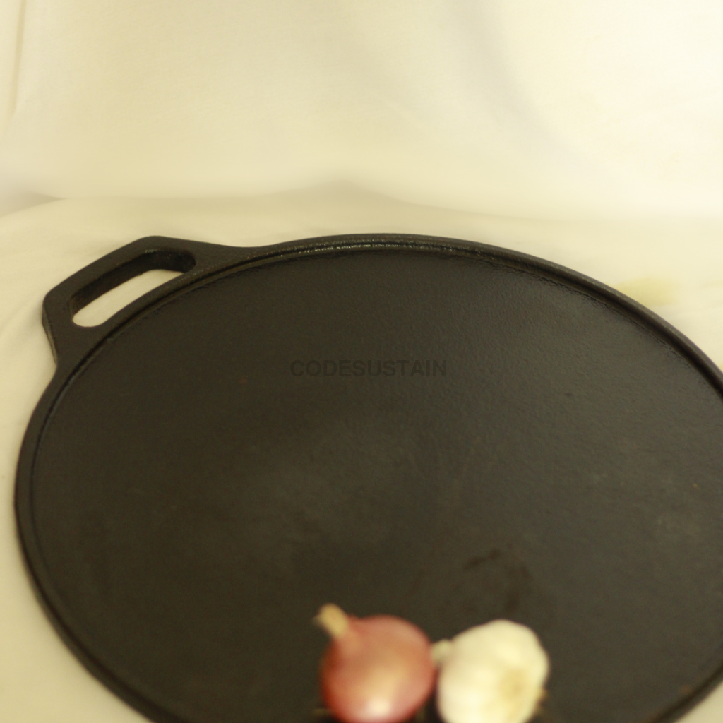 Lohā Cast Iron Pre-Seasoned Smooth Finish Double Handle Tawa || 12 Inches - Codesustain Ventuures Pvt Ltd