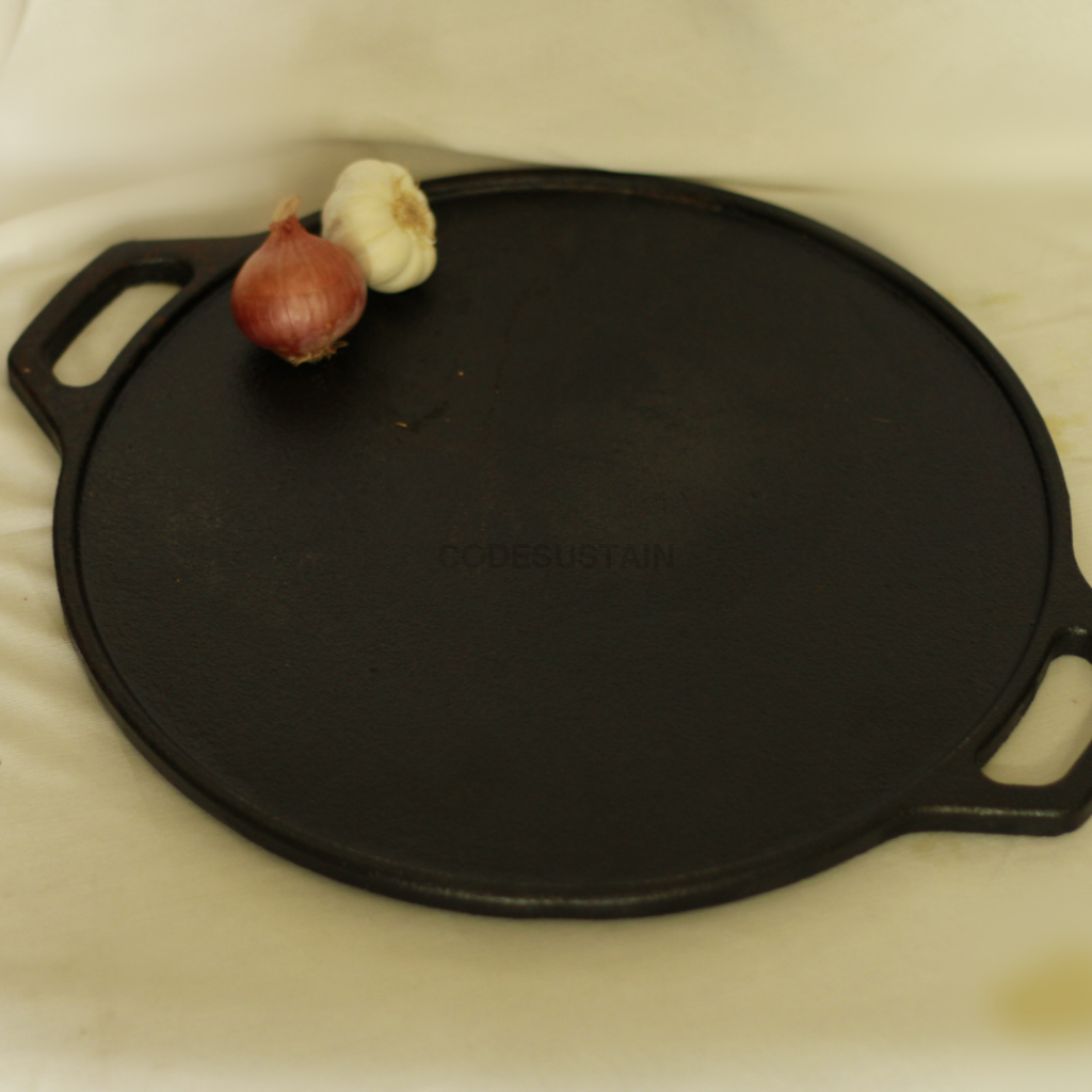 Lohā Cast Iron Pre-Seasoned Smooth Finish Double Handle Tawa || 12 Inches - Codesustain Ventuures Pvt Ltd