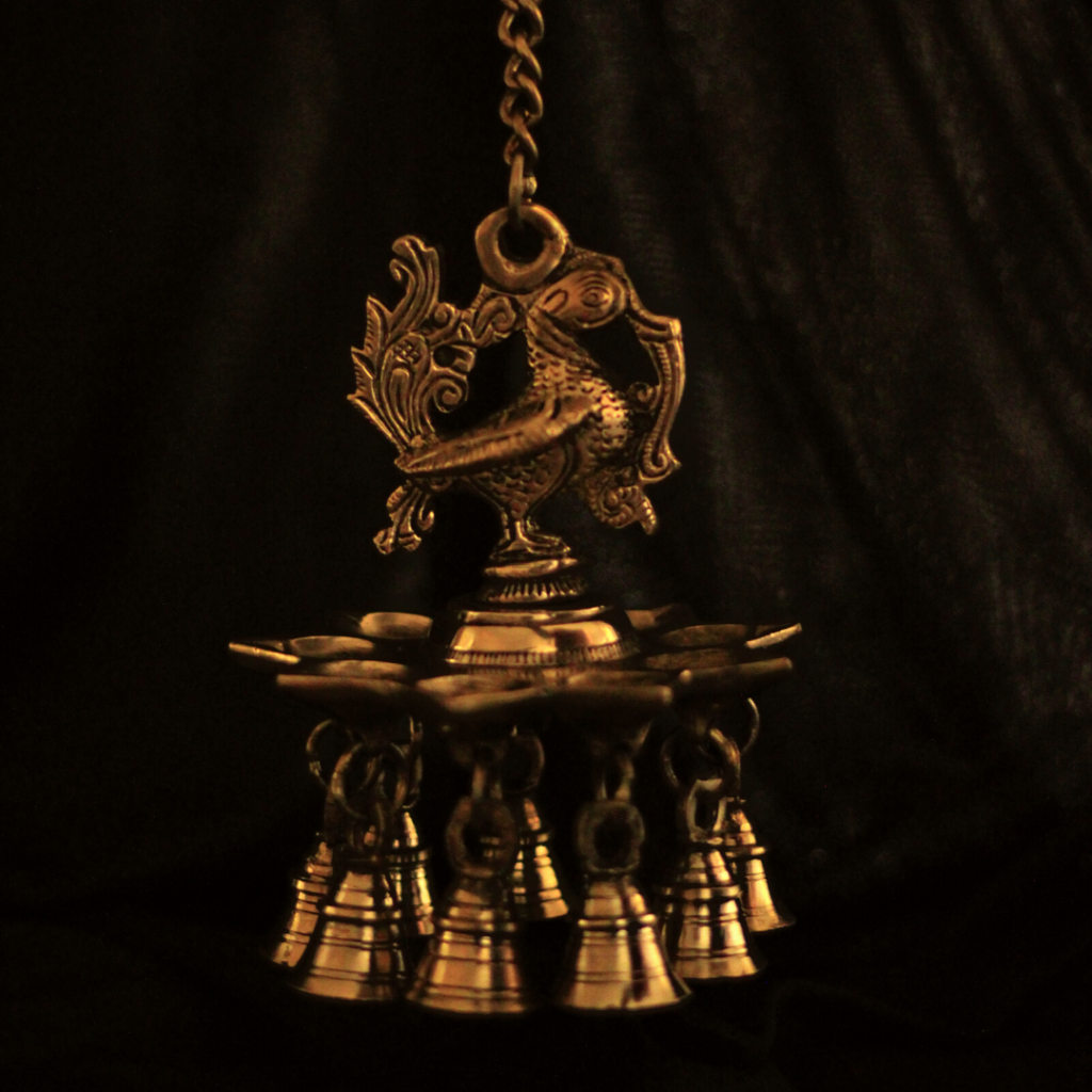 Peacock Handcrafted Brass Hanging Diya With Chain