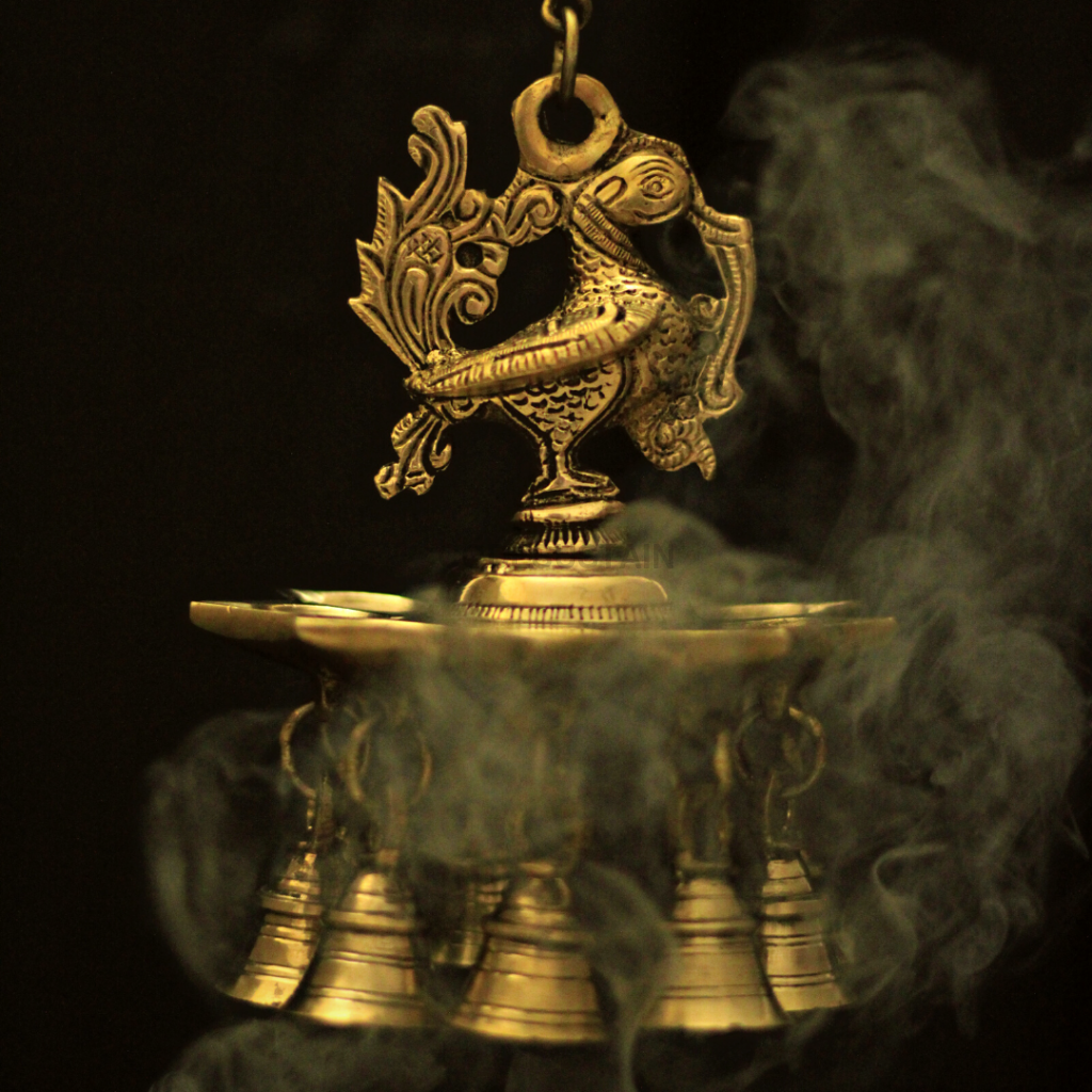 Peacock Handcrafted Brass Hanging Diya With Chain