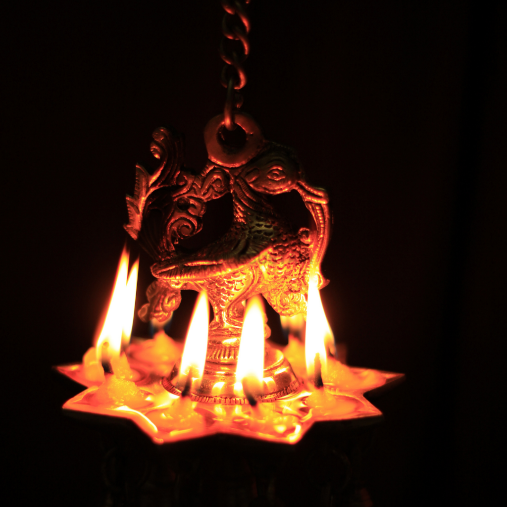 Peacock Handcrafted Brass Hanging Diya With Chain
