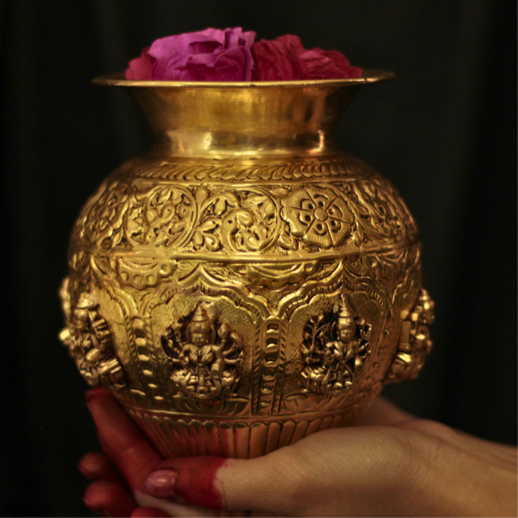 Gold Brass Ashta Lakshmi Avatar Kalash | 8 Laxmi Avatar Kalash for Pooja | Divine Kalasham for Wealth & Prosperity