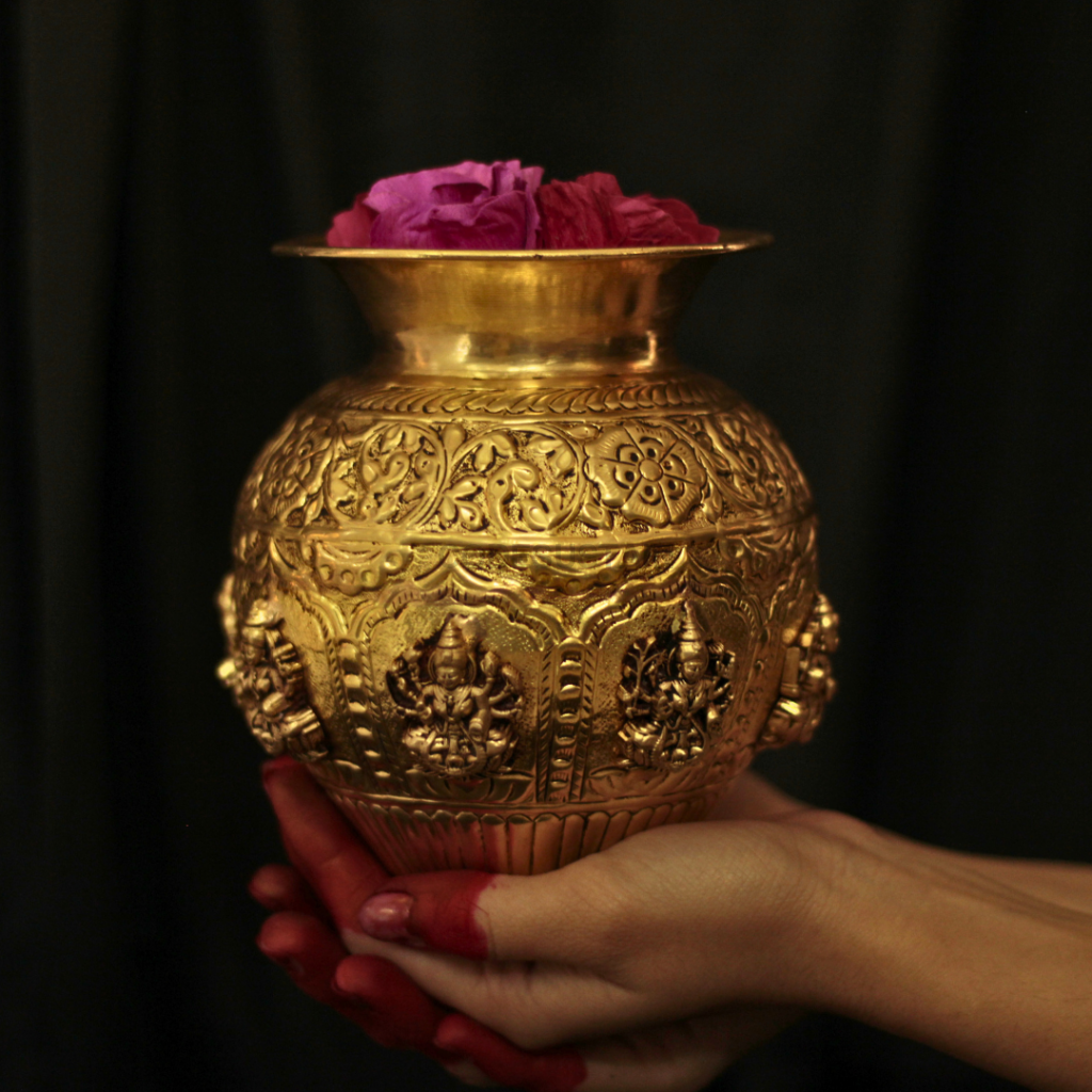 Gold Brass Ashta Lakshmi Avatar Kalash | 8 Laxmi Avatar Kalash for Pooja | Divine Kalasham for Wealth & Prosperity