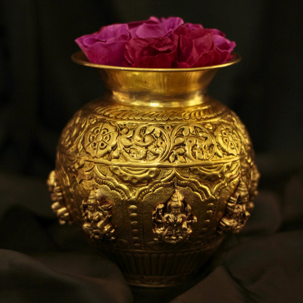 Gold Brass Ashta Lakshmi Avatar Kalash | 8 Laxmi Avatar Kalash for Pooja | Divine Kalasham for Wealth & Prosperity