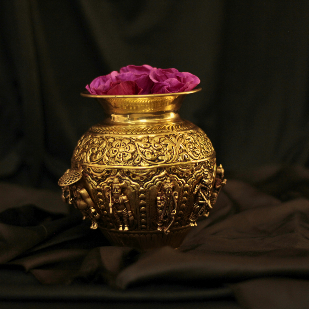 Gold Brass Dasha Avatar Vishnu Kalash | Sacred Vishnu 10 Avatar Kalasham | Divine Pooja Kalash for Wealth