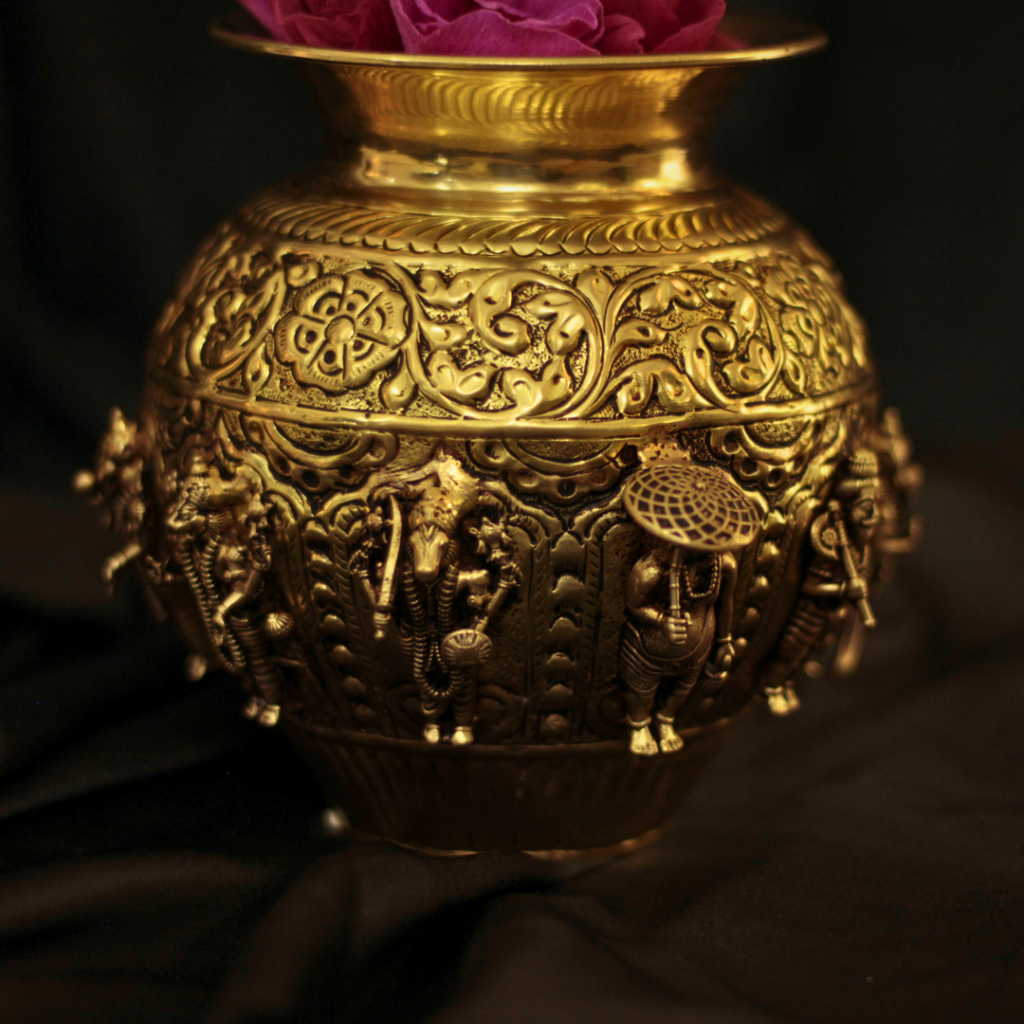Gold Brass Dasha Avatar Vishnu Kalash | Sacred Vishnu 10 Avatar Kalasham | Divine Pooja Kalash for Wealth