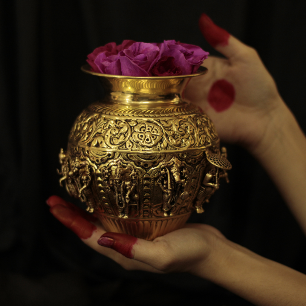 Gold Brass Dasha Avatar Vishnu Kalash | Sacred Vishnu 10 Avatar Kalasham | Divine Pooja Kalash for Wealth