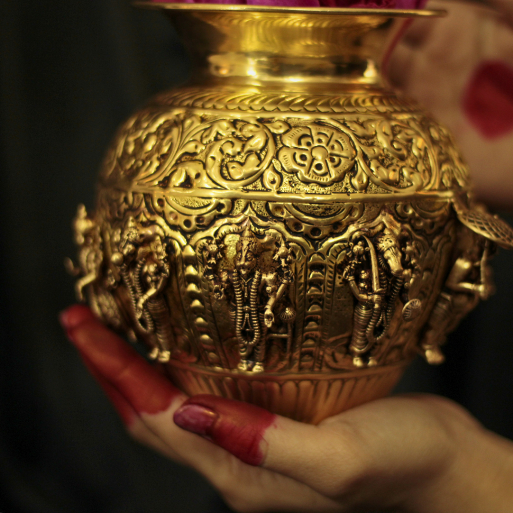 Gold Brass Dasha Avatar Vishnu Kalash | Sacred Vishnu 10 Avatar Kalasham | Divine Pooja Kalash for Wealth