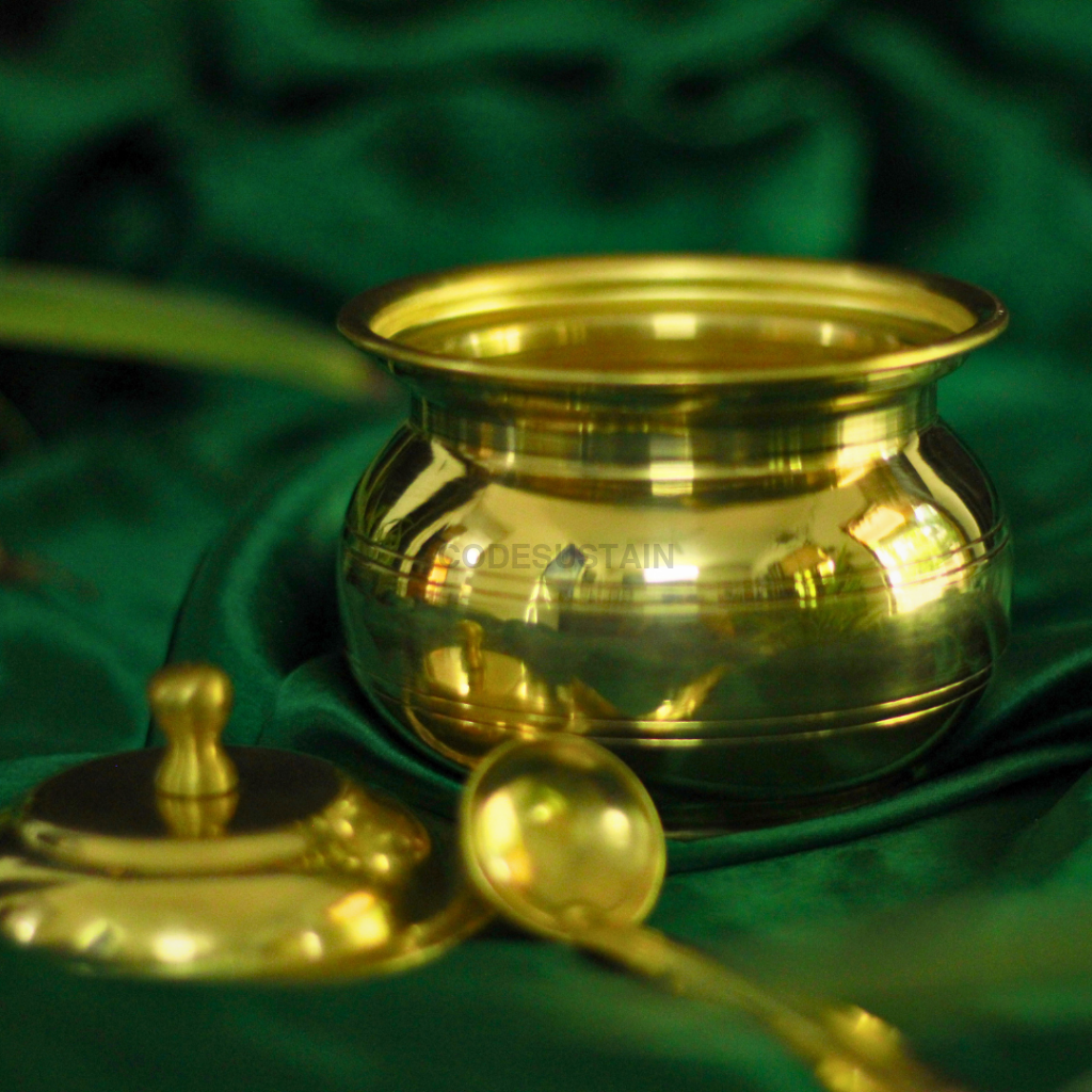 Gold Brass Ghee Pot with Spoon Kitchenware