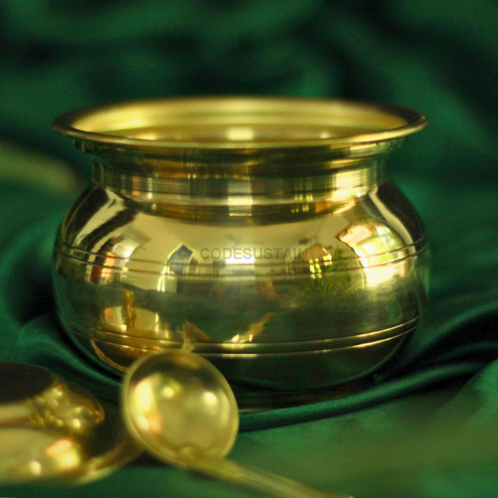Gold Brass Ghee Pot with Spoon Kitchenware