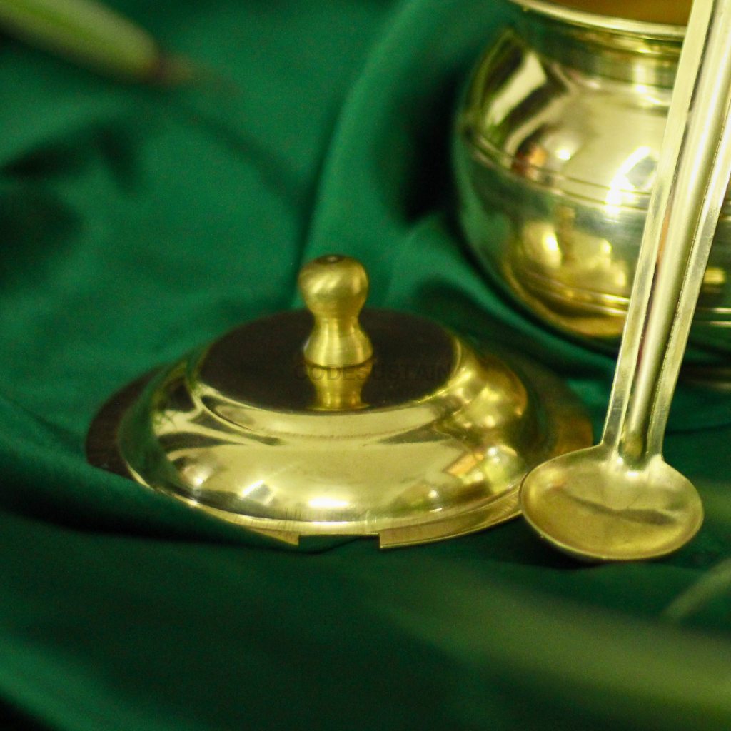 Gold Brass Ghee Pot with Spoon Kitchenware