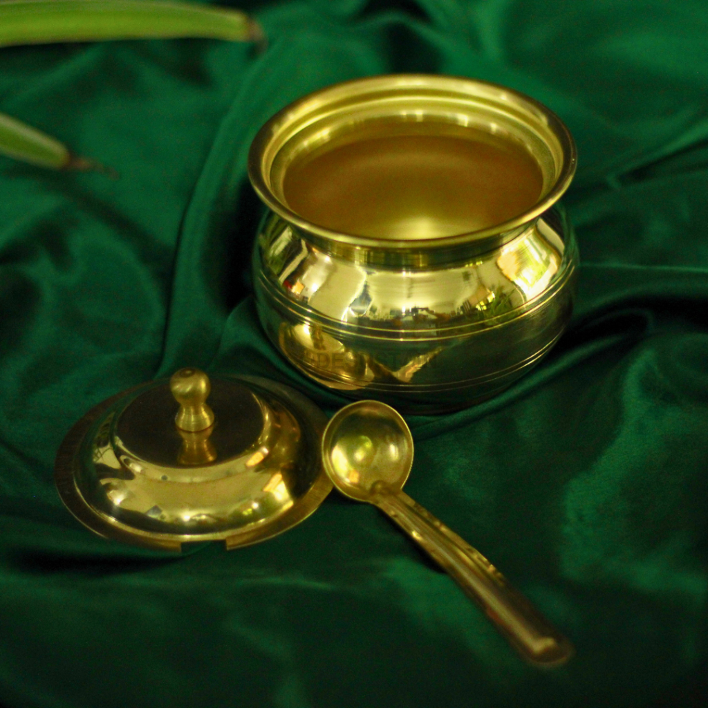 Gold Brass Ghee Pot with Spoon Kitchenware