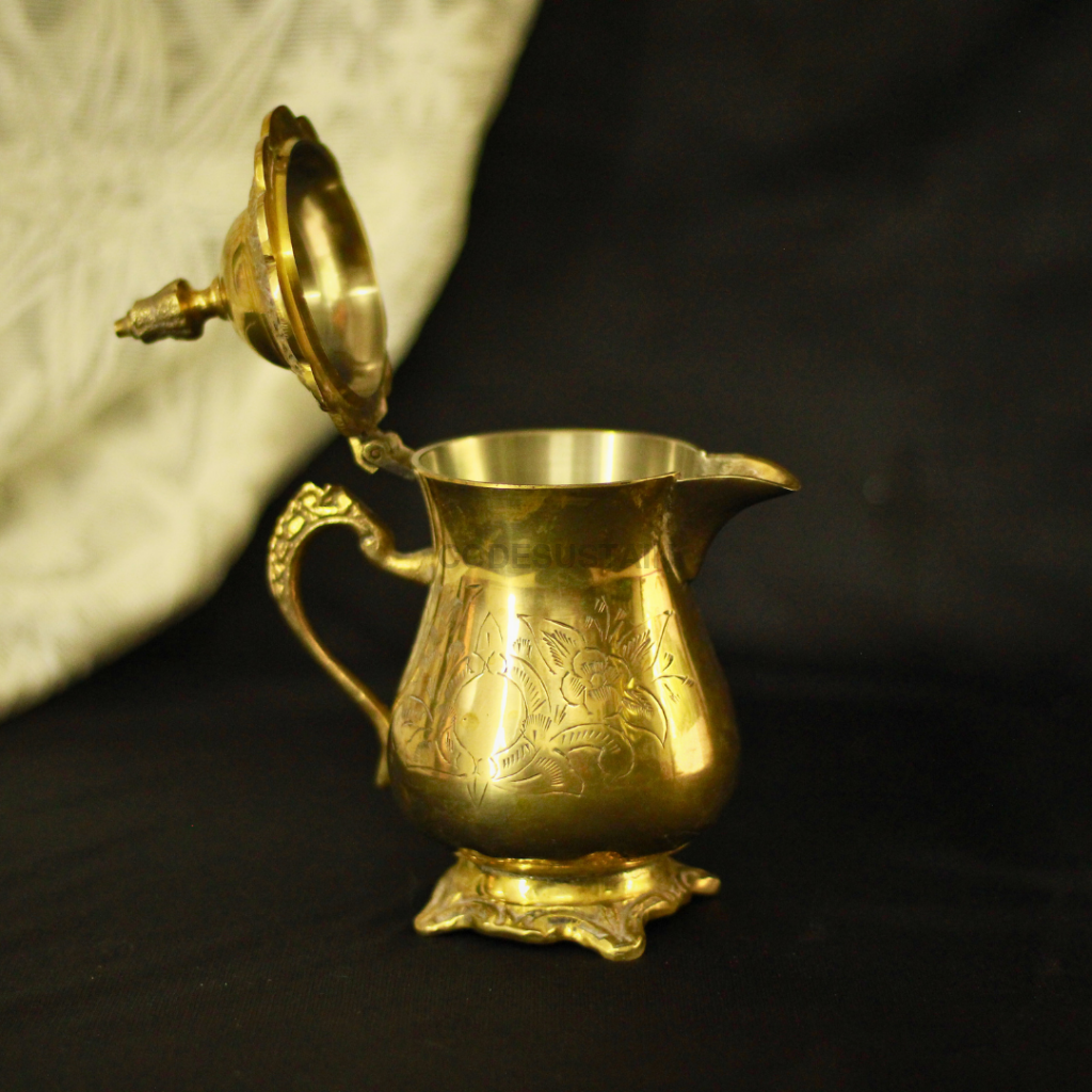 Gold Brass High Tea Set with 6 Cup Saucers | Tea Set with Gift Box with 16 pcs | English Tea Set Drinkware