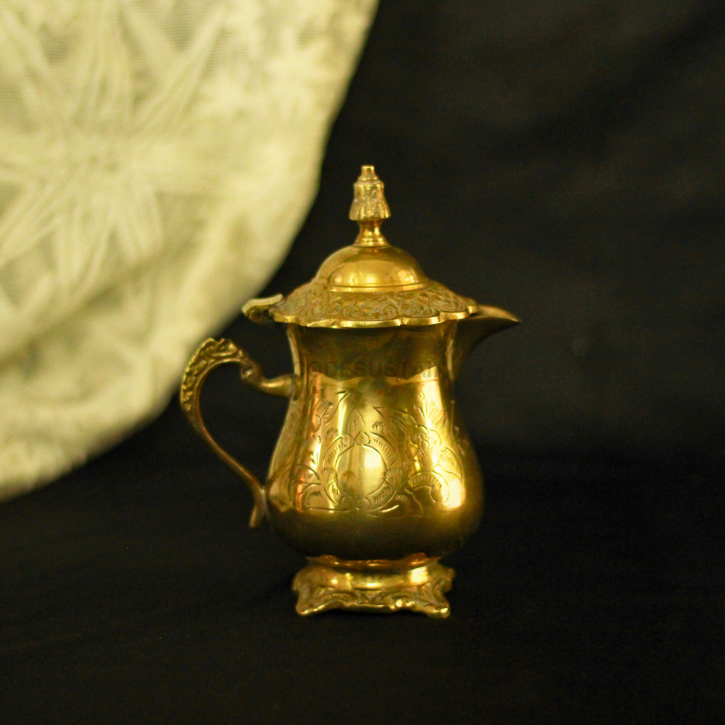Gold Brass High Tea Set with 6 Cup Saucers | Tea Set with Gift Box with 16 pcs | English Tea Set Drinkware