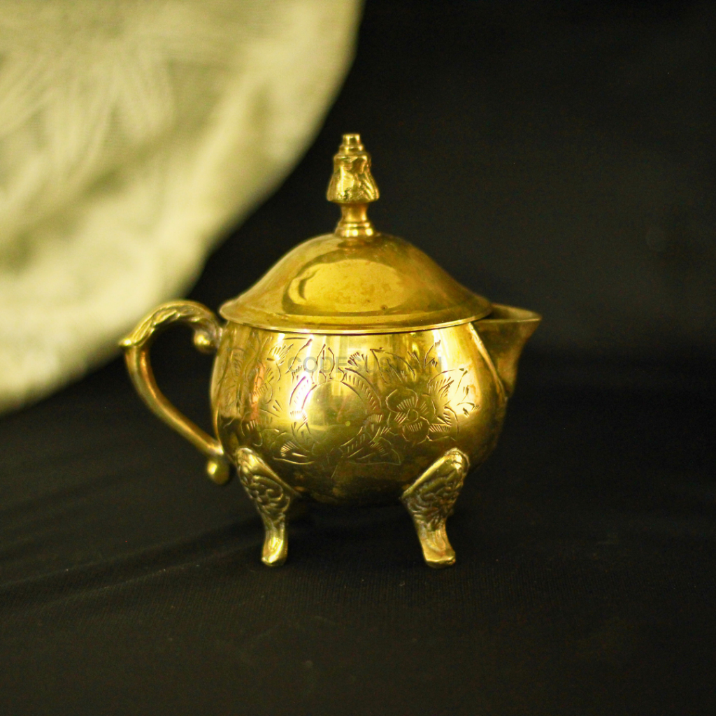 Gold Brass High Tea Set with 6 Cup Saucers | Tea Set with Gift Box with 16 pcs | English Tea Set Drinkware