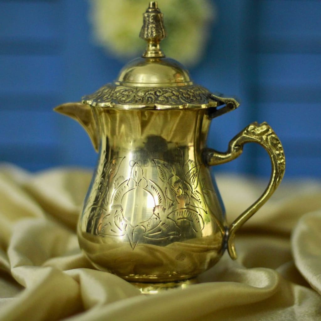 Gold Brass High Tea Set with 6 Cup Saucers | Tea Set with Gift Box with 16 pcs | English Tea Set Drinkware