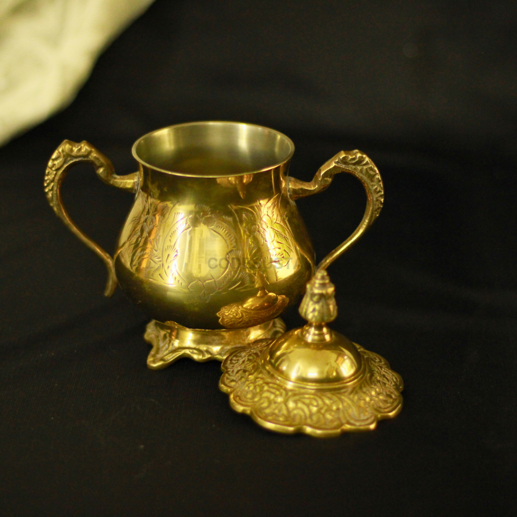 Gold Brass High Tea Set with 6 Cup Saucers | Tea Set with Gift Box with 16 pcs | English Tea Set Drinkware