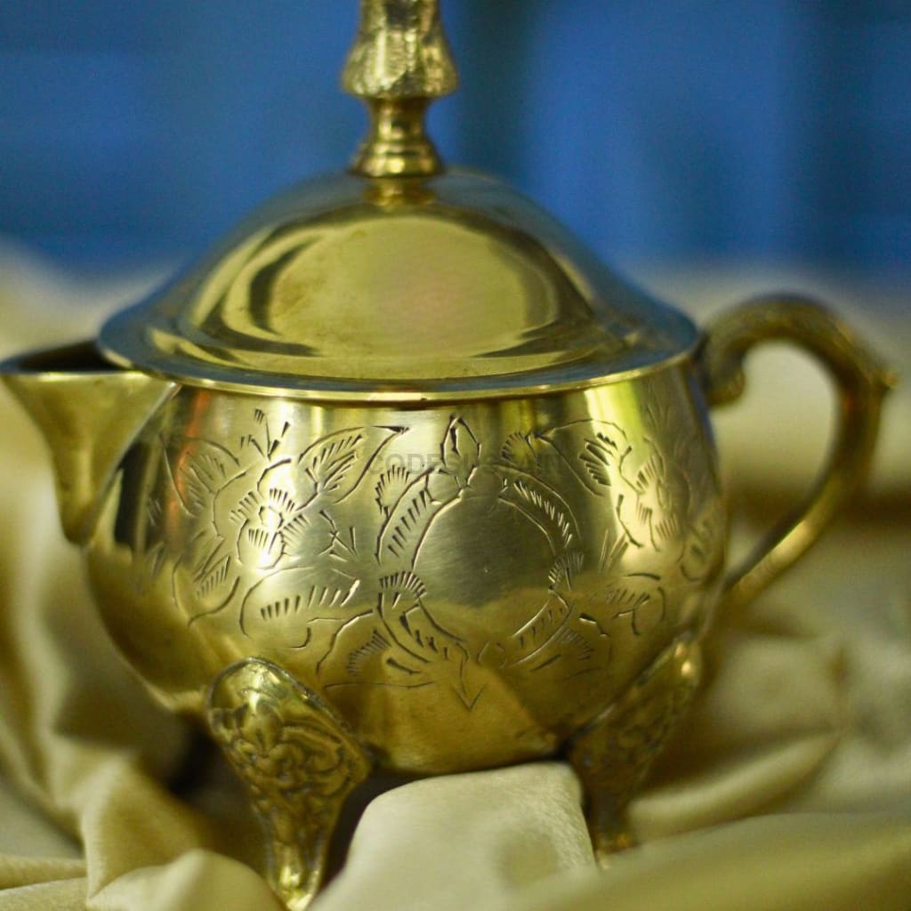 Gold Brass High Tea Set with 6 Cup Saucers | Tea Set with Gift Box with 16 pcs | English Tea Set Drinkware