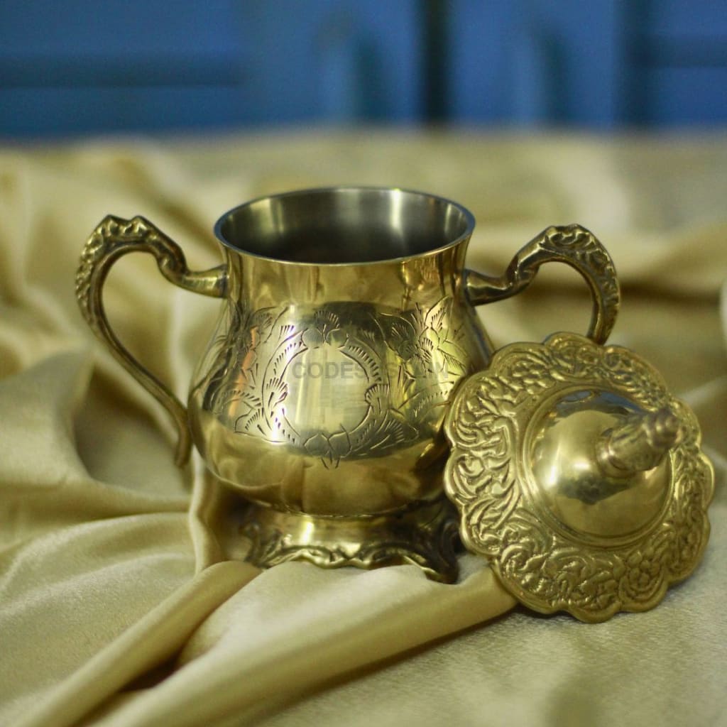 Gold Brass High Tea Set with 6 Cup Saucers | Tea Set with Gift Box with 16 pcs | English Tea Set Drinkware