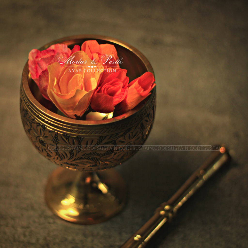 Brass Handmade Mortar And Pestle | KhalBatta | 4 inches Dia - Codesustain Ventuures Pvt Ltd