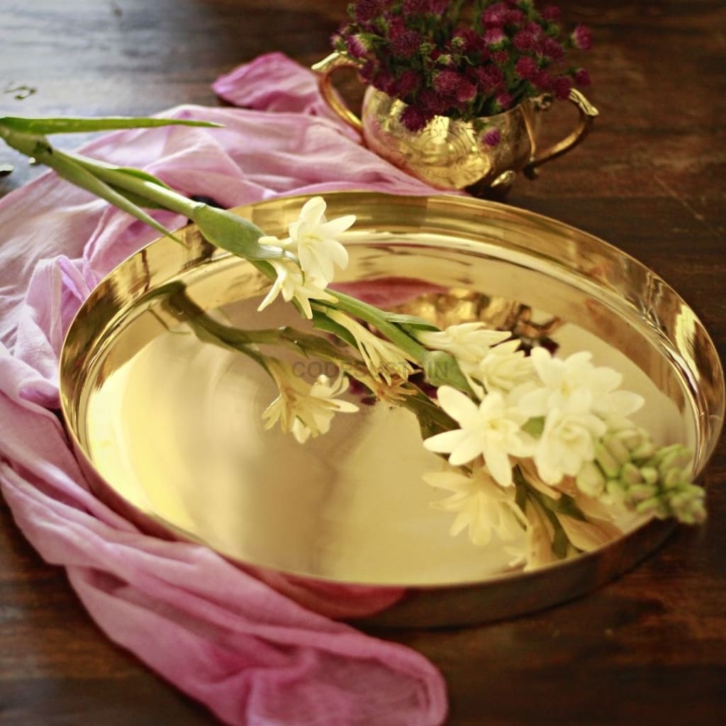 Golden Kansa Thali | Dinner Plate 12 Inches Serveware