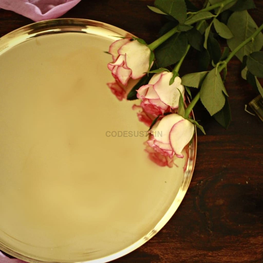 Golden Kansa Thali | Dinner Plate 12 Inches Serveware