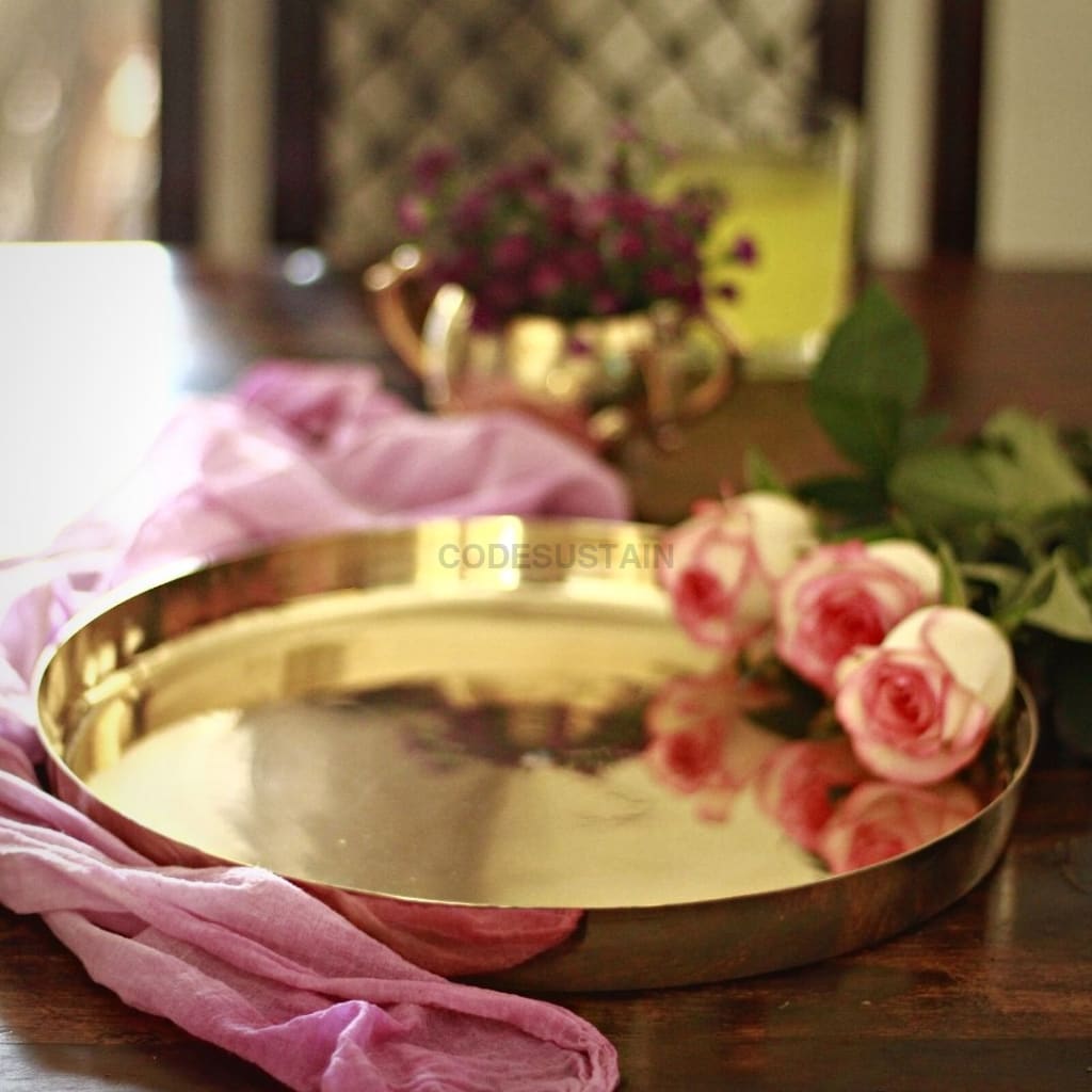 Golden Kansa Thali | Dinner Plate 12 Inches Serveware