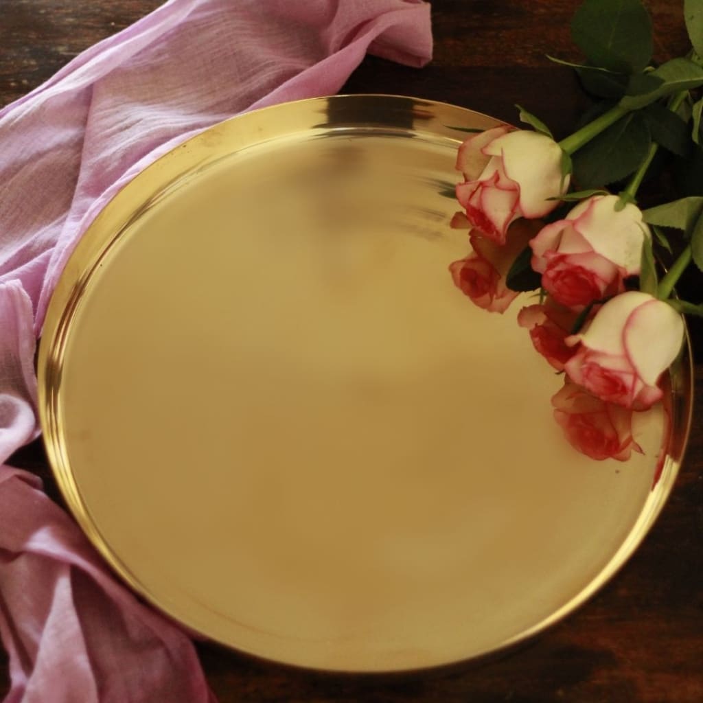 Golden Kansa Thali | Dinner Plate 12 Inches Serveware