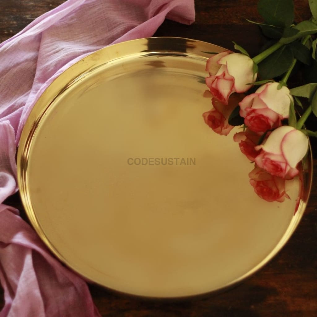 Golden Kansa Thali | Dinner Plate 12 Inches Serveware