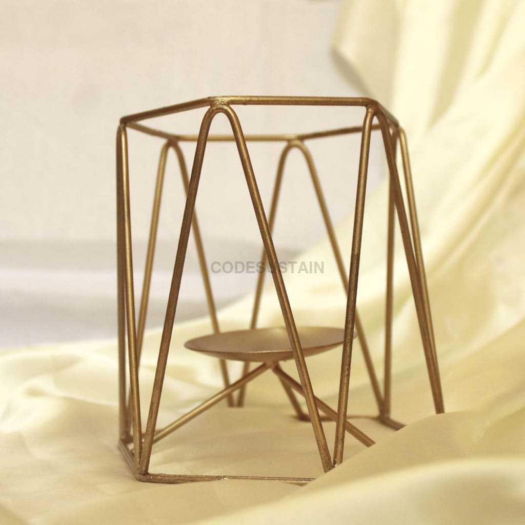 Metal Hexagon Candle Stand Showpiece - Single Tableware