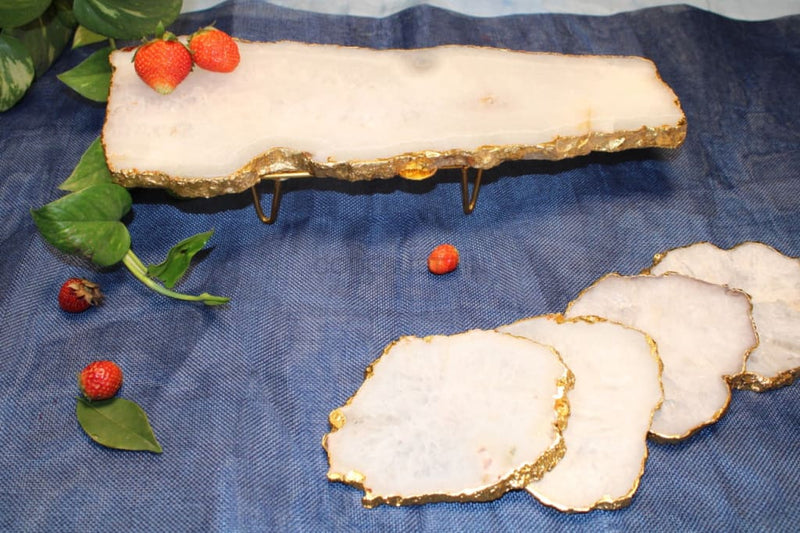 Handcrafted Agate Decor Platter l Bread Platter With Stand - Codesustain